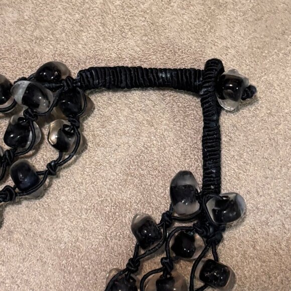 Handmade Black Silk and Clear Glass Bead Triple Strand Necklace - Picture 4 of 4